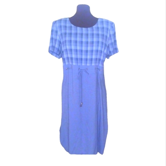 S.l Fashion dress vintage multi blue maxi with shoulder pads, size medium. - Picture 1 of 9